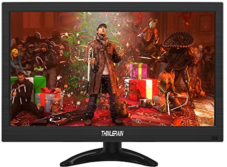 Thinlerain 13.3 inch Small PC Monitor Mini Monitor HDMI Monitor 1366x768 LED Monitor Support HDMI VGA AV BNC USB Intput, for Fire Stick, Computer, Kitchen Monitor, Built-in Speaker