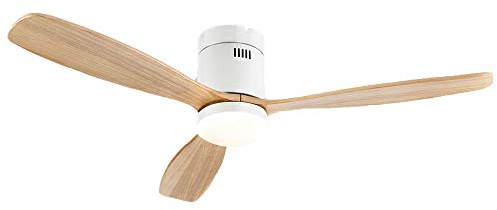 SIROCO-SCHULLER Ventilador de techo con luz LED Blanco-Madera - Motor DC 6 velocidades - Artepal Iluminación