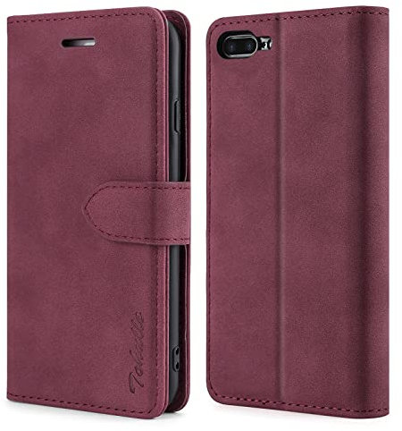 TOHULLE Case for iPhone 7 Plus iPhone 8 Plus, Premium PU Leather Wallet Case with Card Holder Kickstand Magnetic Closure Flip Folio Case Cover for iPhone 7 Plus/8 Plus - Red