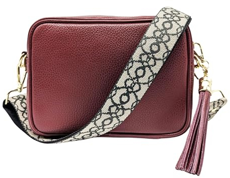 Elie Beaumont Ledertasche Echtleder in Weinrot mit abnehmbaren Lederriemen und zusätlichem Tragegurt zum Umhängen, 20 x 15 x 7 cm, S