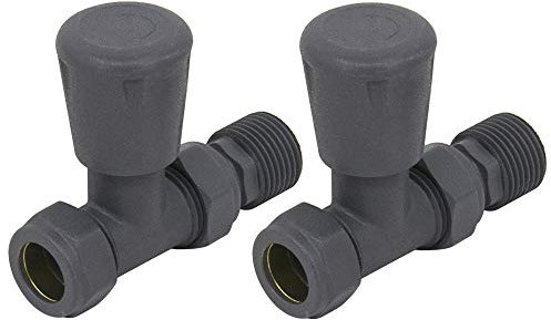 NRG Standard Straight Manual Radiator Valve Anthracite Central Heating Taps One Pair