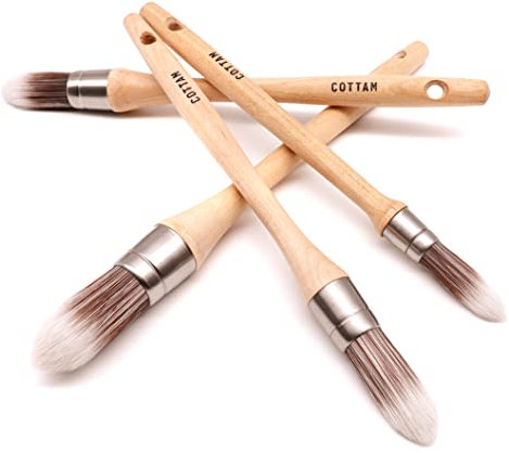 COTTAM Synthetic Sash Brush Set | Round Brushes | Set Of 4 | For Painting & Cutting In Windows, Doors, Pipes, Mouldings & Profiles With Oil & Water Based Paints