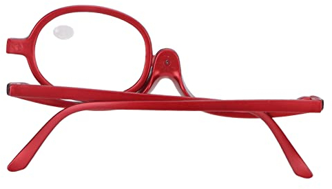 Lupen-Make-up-Brille, Einzellinse, Drehbar, Modisch, Augen-Make-up-Brille, Herunterklappbare Make-up-Brille für Frauen (rot)(+2,50)