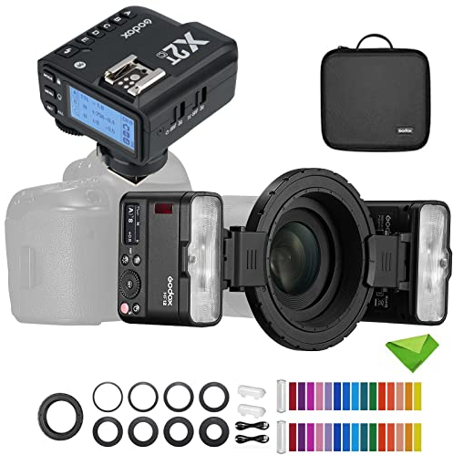 Godox MF12 MF12-K2 Makroblitz mit Godox X2T-C Trigger 12 W, 2,4 G Wireless Control, TTL/M-Modus, eingebauter 3,7 V/6,29 W Lithium-Akku, für Nikon, Sony, Canon, Fuji usw.