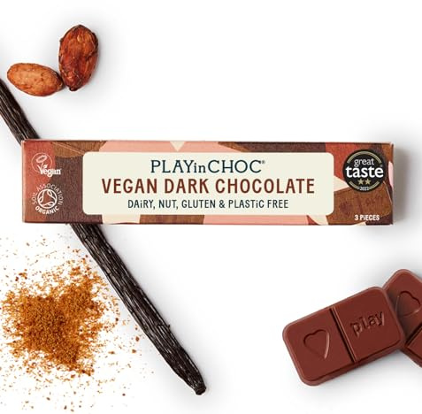 PLAYin CHOC JustChoc Vegan Chocolate, Award-Winning Organic And Dairy Free Chocolate, Organic Peruvian Cacao, Vegan Chocolate Gifts, Lactose Free Chocolate Bar… (Dark, 30g)