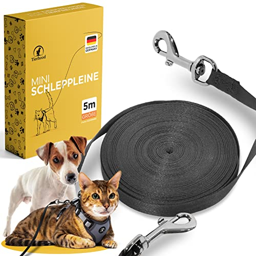 Tierhood Schleppleine 5m / 10m / 15m für Katzen und kleine Hunde - cat Leash - Schleppleine für kleine Hunde - Schleppleine Hund - Katzenleine mit Handschlaufe - Katzenleine lang - Größe: 5m