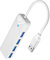 GiGimundo Hub USB 3.0, 4 porte USB 3 hub per laptop, trasferimento dati rapido USB 3.0 con display a LED (cavo da 15 cm), compatibile con MacBook, PS4, Surface Pro, Flash Drive, Mobile HDD, Bianco