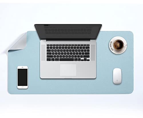 Mausepad XL, Große Mausmat, DOBAOJIA Laptop-Schreibtischmatte, Schreibtischunterlage, Büro Schreibtisch Pad, Schreibblock, Doppelseitige Verwendung PU Leder Wasserdicht, 70 x 35cm Hellblau/Silber