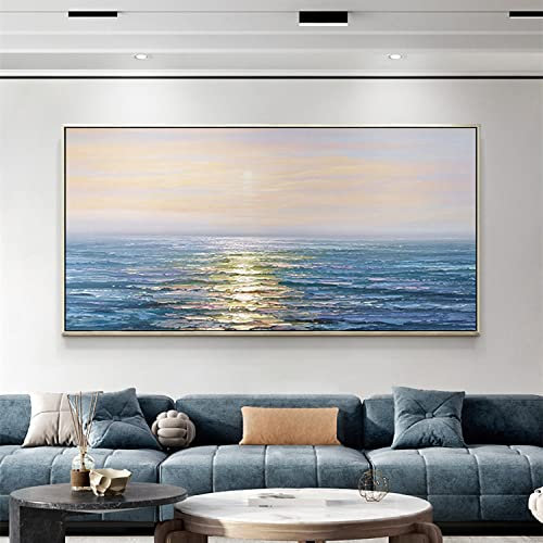 Cuadros Oleo Pintados A Mano Sobre Lienzo Grandes,Pintura Al Óleo Pintada A Mano Moderna Puesta De Sol Océano Pintura De Pared Original Sin Marco Textura Arte Horizontal Arte De Pared Grande Para