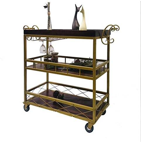 TONPOP Küchenwagen mit Rädern Trolley Weinregale Home Barwagen Servierwagen Sideboard Küchenregal 3 Etagen Trolley Beauty Trolley Barwagen für Zuhause, Küche (Bronze) (Messing) (Messing)