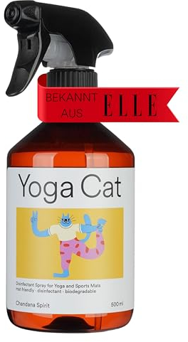 Yoga Cat Yogamatten Desinfektionsspray 500ml I Yogamatten Reiniger I Yogamatten Spray I Matte bleibt rutschfest I Angenehmer Geruch mit Ätherischem Öl I Vegan & Biologisch Abbaubar I Made in Germany
