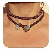 Brown Suede Choker Necklace for Women Trendy Boho Layered Leather Necklace Western Turquoise Necklace Boho Necklaces Jewelry