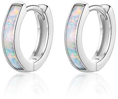 CERSLIMO Opal Ohrringe, Weiß Opal Creolen Silber 925 Schmuck Geschenke für Damen Frauen Mädchen