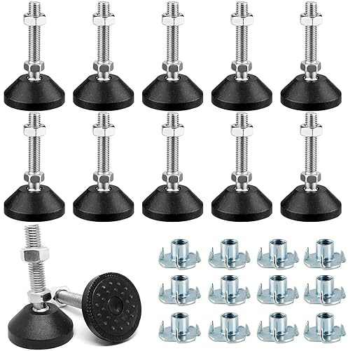 12 Stück 360°Stellfüße Höhenverstellbar M10*50mm mit Einschlagmuttern, Schwer Verstellschraube Möbelfüße Metall Stellfüße Füße für Möbel, Nivellierfüße Edelstahl Geräuscharme, Rutschfest Basis