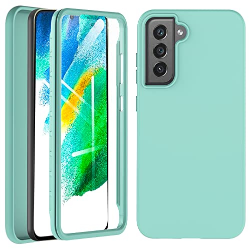 Für Samsung Galaxy S21 FE Hülle, S21 FE 5G Hülle, 360 Grad Rundumschutz Stoßfest Case Schutzhülle Liquid Silikon Bumper Outdoor Cover Mit Eingebautem Displayschutz Handyhülle Samsung S21 FE, Hellgrün