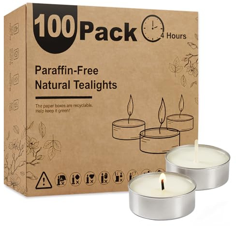Ashlux Unscented Palm Tea Lights Candles 100 Pack Bulk, 4.5 Hours Long Burning White Tea Lights,Non-Paraffin, Smokeless, Mini Tealight Votive Candles for Wedding, Christmas Lights, Party, Christmas