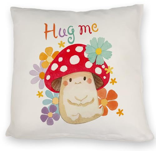 Hug me Kissen mit Fliegenpilz und Blumen EIN bequemes Herbst DekoKissen für die Couch Kinder niedliches PilzKissen KuschelKissen umarme Mich Liebe Natur Glücksbringer Blumen Pilz