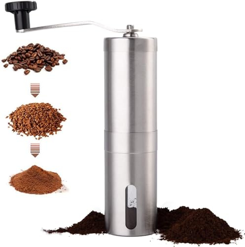 Manuelle Kaffeemühle, Kaffee-Crinder aus Edelstahl mit verstellbarem konischem Keramikgrat, Handkurbelmühle, kompakte Größe, perfekt für Ihr Zuhause, Büro oder Reisen