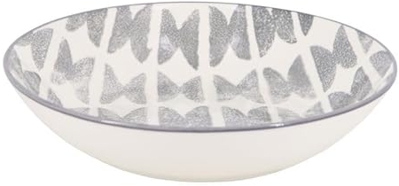 ROCKING GIFTS Plato Hondo Estampado Gris y Blanco 20,5cm - Vajilla de Loza Apto para lavavajillas y microondas