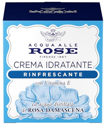 Acqua alle Rose, Crema Viso Idratante Rinfrescante con Acqua Distillata di Rosa Damascena e Vitamina E, Adatta a Pelli Normali o Miste, Crema Viso in Gel Fresca e Leggera, Idrata e Rivitalizza, 50ml