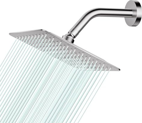 Docce Fisso Quadrato Soffione Doccia a Pioggia in Acciaio Inox Soffione Doccia a Pioggia con Getti In Silicone Anticalcare 304 Acciaio Inox Ultra Sottile (Argento, 20 cm)