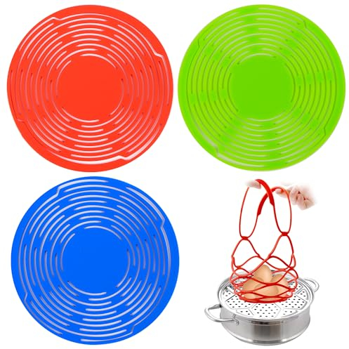 Vaporera Cocinar Vapor De Silicona,Vaporera,Vaporera Microondas Multifuncional, Vaporizador Para Todo Tipo De Vaporizadores, Cocinar Al Vapor Antideslizante, Cesta Vaporera Aislado, 3 Piezas