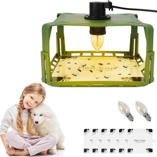 Flintronic 1 Pezzi Trappole Antipulci per la Casa, Trappole Luminose per Pulci, Lampade Antipulci per la Casa, Cattura Pulci, con Lampadine*4, Dischi di Colla*12