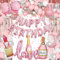 Rosa Silbrig Luftballon Girlande Kit Mädchen Geburtstag Party Dekoration Rosa Bogen Krone Lippenstift Love Happy Birthday Folien Luftballon für Mädchen Baby Shower Hochzeit Party Deko
