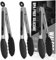 Walfos® Zange Küche 3er Set, Küchenzange Edelstahl Küchenzange mit BPA-freie Silikonspitzen, ideal zum Kochen, Grillen, Set of 3-18 cm(Schwarz)