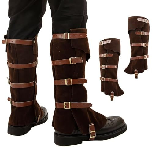 Copriscarpe medievali da uomo, stile rinascimentale da pirata, in pelle PU, stile steampunk, guerriero Jedi vichingo, cavaliere, ghette per gambe per cosplay, Marrone, Taglia unica