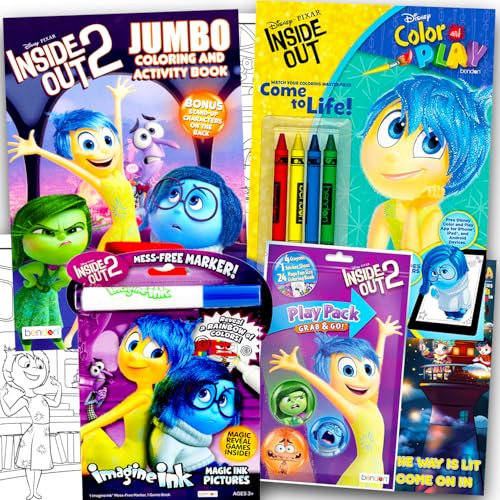 Disney Inside Out Malbuch-Set mit 2 Pixar Inside-Out-Malbüchern, saubere Tinte zum Spielen, Buntstifte, Aufkleber für Mädchen