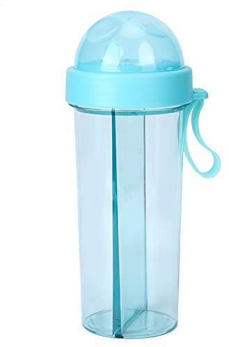 HAOHIZE Dual-Use-Wasserflasche, 600 ml, 2-in-1-Wasserbecher, tragbar, Dual-Use-Wasserflasche mit zwei Strohhalmen, Paarbecher, Trinkflasche, Sportflasche für Wandern, Camping