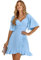 HEYPORK Damen Frühling Sommer Bequem Lässig Kleider Mode Elegant Rock Frauen V-Ausschnitt Einfarbig Taille Verkleinernde Rüsche Kleid(A Blau, M)