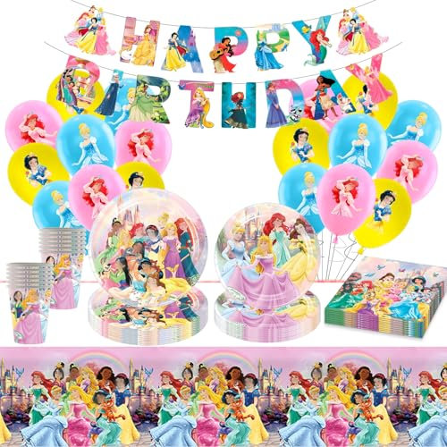 Luclay Princess Party Decorations, Princess Party Tableware Set - 70Pcs Birthday Decorations, Birthday Party Supplies, Plates Cups and Napkins and Tablecloth for Girls Kids