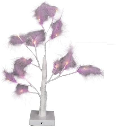 SHATCHI 55cm Purple Feather Tree Table Lamp Warm White LEDs Lighted Pampas Tree – Battery-Operated Decorative Night Light for Christmas, Home, Events, Holiday Decorations