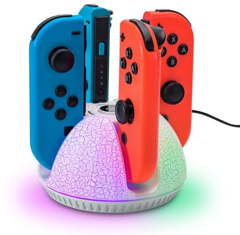 Controller Charger for Nintendo Switch Joy Con, Charging Dock for 4 Joycon Controllers, Charging Station Compatible with Switch OLED Accessories with Color Light and Charging Cable (White)