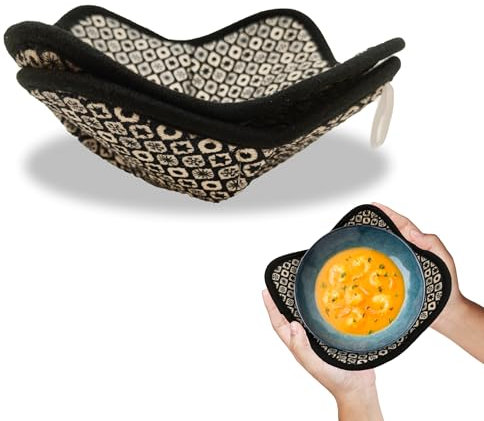 Set of 2 Microwave Bowl Cloth Hot Pads with Black and White Color - Pot Holder Microwavable Bowl for Food - Ramen Soup or Bowl Cozy - Multipurpose Heat Resistant Plate Holders