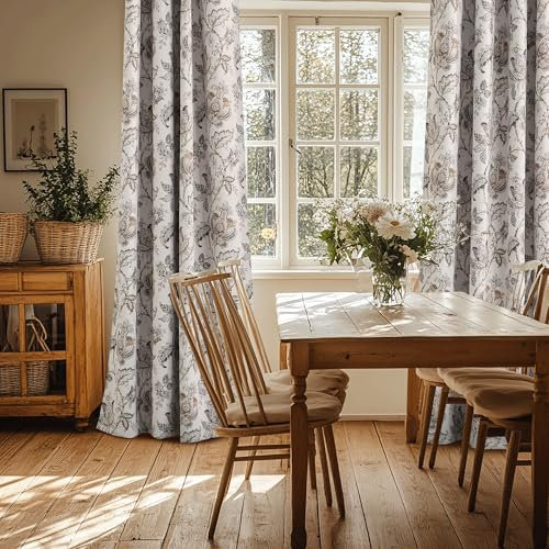 PONY DANCE Verdunklungsvorhänge mit Ösen 2er Set H 245 x B 132 cm Wohnzimmer Gardinen mit Vintage Blumenprints Dekorative Thermovorhang Isolierend Vorhänge Blickdicht