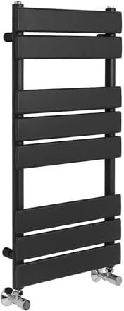 Greened House Richmond Heated Towel Rail Flat Panel Black Bathroom Towel Radiator Central Heating (Black, 400mm W x 800mm H)