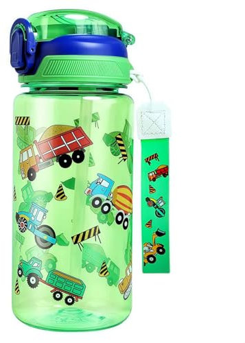 MHwan Botella Agua Niños, 600ml Robusta e Irrompible, Botella con Pajita Niños, Sin BPA, Portátil Hermosa Cantimplora Infantil Adecuada para Viajes Escolares