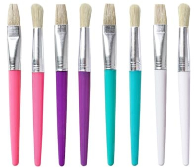 CULEB 8 Piezas Pinceles de Pintura Redondos y Planos para Preescolar,Herramientas de Pintura para Acrílico,Acuarela,Gouache,Pinturas Facial, Pinceles para Niños y Adultos