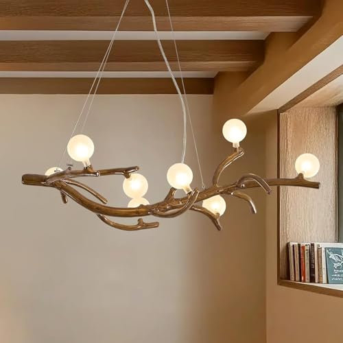 VTAMng Lampadario a 8 luci con rami di albero lampada rustica per sala da pranzo illuminazione con rami di albero lampada a sospensione resina vintage per isola cucina ristorante soggiorno bar caffett