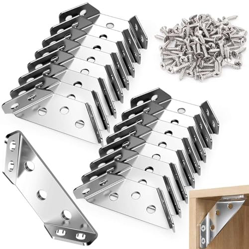 20 Pezzi Staffe Angolari Metallo per Legno,Squadrette Angolari in Acciaio Inossidabile,Support Triangolari con Viti,Staffa Angolare Connettore Mobili per Fissaggio Tavoli,Sedie,Finestre