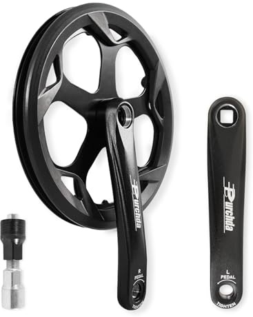 Bike Crankset for Ebike: 52T Universal Bike Crankset Set Double Chain Cover 170mm Aluminium Alloy Arm for Single Speed and 6/7/8 Speeds Electric Bikes, Fat Tire Bike (Crank Removal Tool Included)
