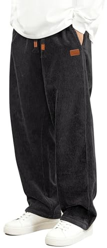 HMIYA Cord Hose Herren Chinohose Regular Weites Bein Hosen Mode Freizeithose Baumwolle Elastische Taillemit Taschen