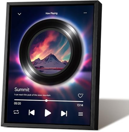 Music Art Frame Bluetooth Speaker - Rotating Turntable Painting Wireless Speaker, Light Up Vinyl Record Frame with LED Light, Home Decor Artwork Desk Decorations (Aurora)