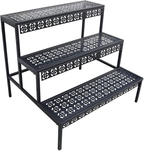 Plant Stand Indoor, 3 Tier Metal Plant Shelf, Outdoor Plant Rack, Heavy Duty Flower Rack, 3 Tier Corner Plant Shelf, Ladder Plant Holder for Living Room Balcony Garden Patio Corner, Rectangle, Black