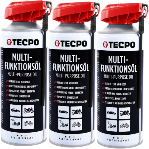 TECPO Multifunktionsöl 3x 400ml Multifunktionsspray Schmiermittel Sprühöl Rostlöser Kriechöl mit klappbarem Sprührohr schmiert, schützt, reinigt, fettet mit Verschleiß- und Korrosionsschutz
