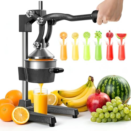 Cast Iron Juicer, Manual Juicer Commercial Citrus Juicer, Hand Press | Manual Fruit Juicer, Orange Lime Squeezer Heavy Duty Fruit Press for Pomegranate/Watermelon/Orange/Lemon/Lime (Dark Black)
