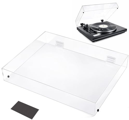 Fiwochic Acrylic Turntable Dust Cover Clear Stereo Turntable Dust Cover Protector with 4 Shock Absorbing Rubber Particles and a Shock Absorbing Pad, Compatible for AT-LP120XUSB